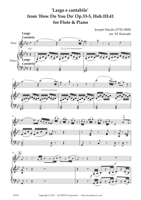 Largo E Cantabile From How Do You Do Op 33 5 Hob Iii 41 For Flute Piano Sheet Music