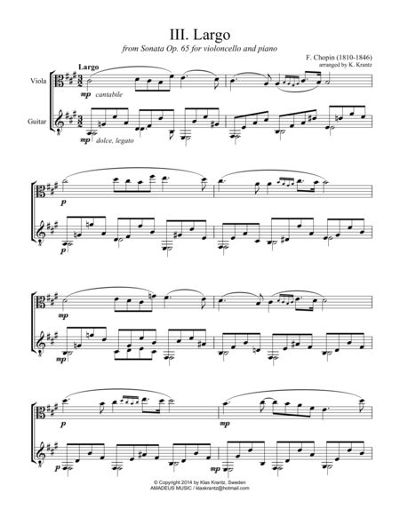 Free Sheet Music Largo From Op 65 For Viola And Guitar