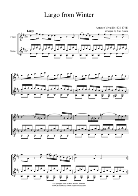 Largo From Winter For Flute And Guitar Sheet Music