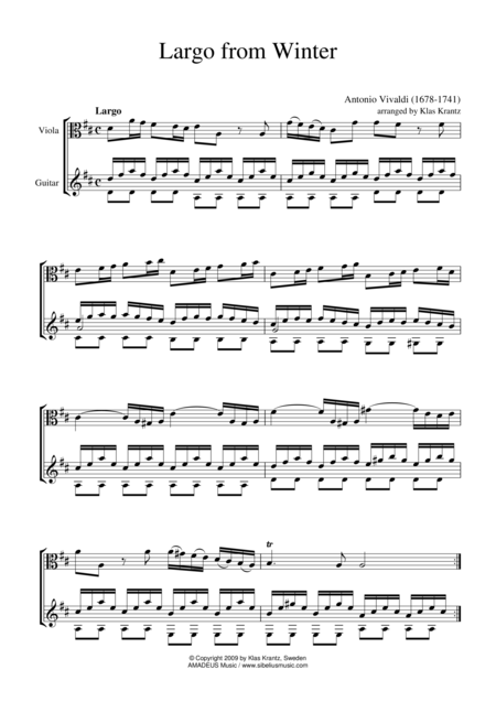 Free Sheet Music Largo From Winter For Viola And Guitar