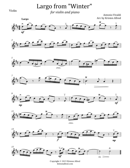 Free Sheet Music Largo From Winter For Violin And Piano