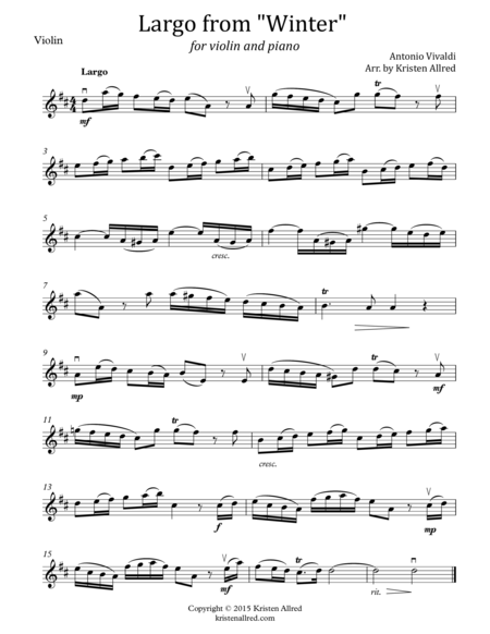 Largo From Winter For Violin And Piano Sheet Music