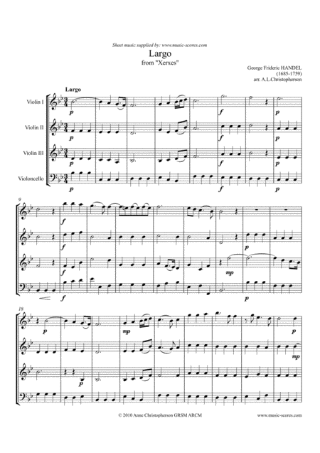 Free Sheet Music Largo From Xerxes 3 Violins And Cello