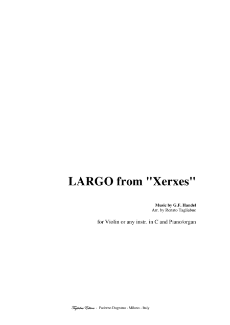 Largo From Xerxes Arr For Violin Or Any Instr In C And Piano Organ Sheet Music