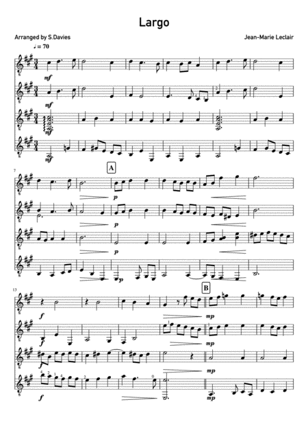 Free Sheet Music Largo Jean Marie Leclair Arranged For Guitar Ensemble Grades 2 4