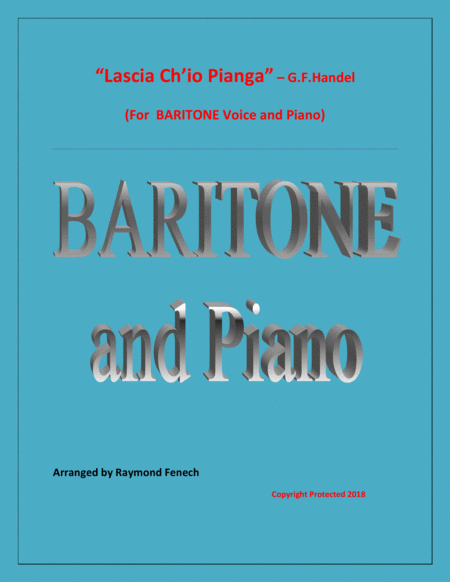 Lascia Ch Io Pianga From Opera Rinaldo G F Handel Baritone Voice And Piano Sheet Music