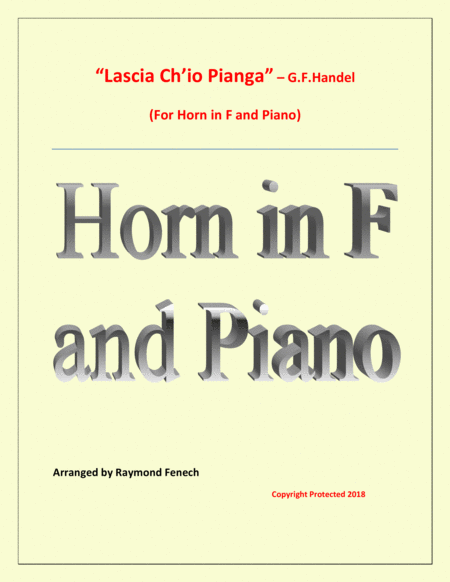 Lascia Ch Io Pianga From Opera Rinaldo G F Handel Horn In F And Piano Sheet Music