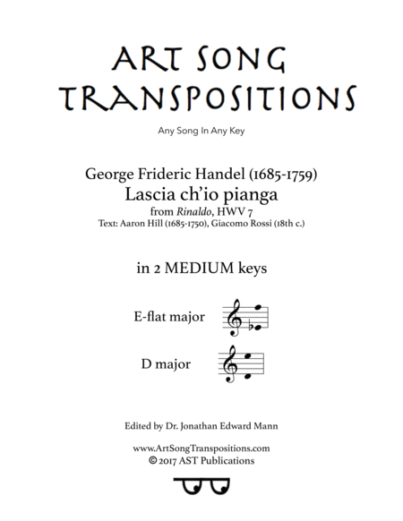 Lascia Ch Io Pianga In 2 Medium Keys E Flat D Major Sheet Music