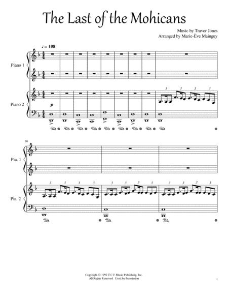 Last Of The Mohicans Piano 4 Hands Or Piano Duet Sheet Music