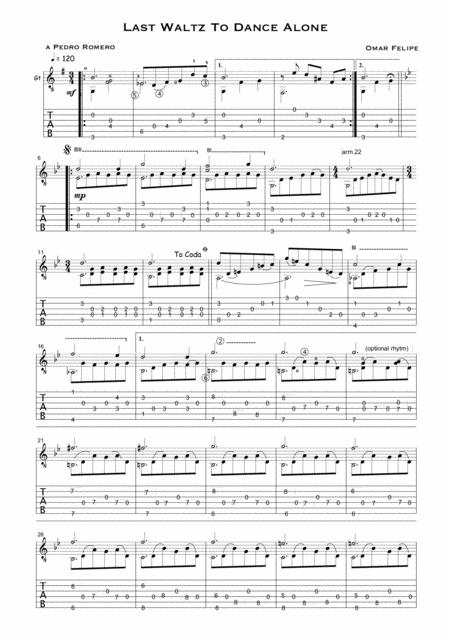 Last Waltz To Dance Alone For Solo Guitar With Tab Sheet Music