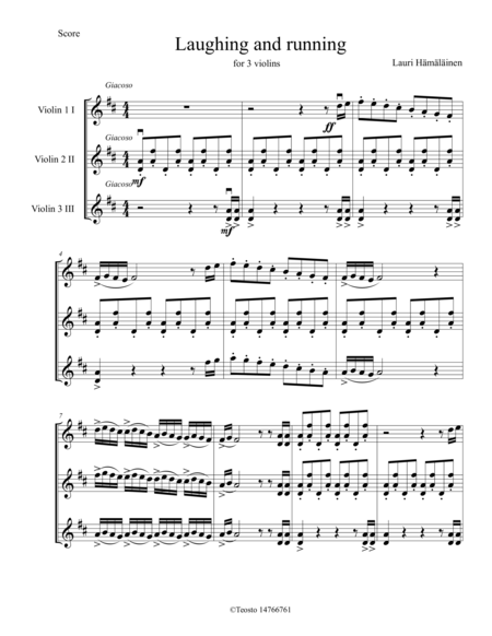 Laughing And Running For 3 Violins Sheet Music