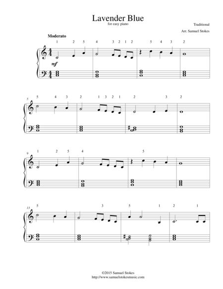 Free Sheet Music Lavender Blue For Easy Piano