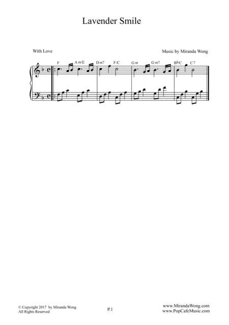Free Sheet Music Lavender Smile Easy Piano Solo With Chords