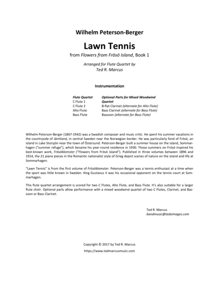 Free Sheet Music Lawn Tennis From Frosoblomster Flute Quartet Flute Choir Or Woodwind Quartet