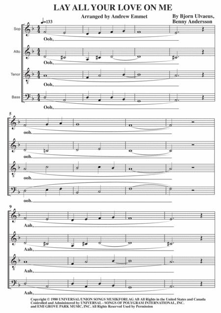 Lay All Your Love On Me A Cappella Satb Sheet Music