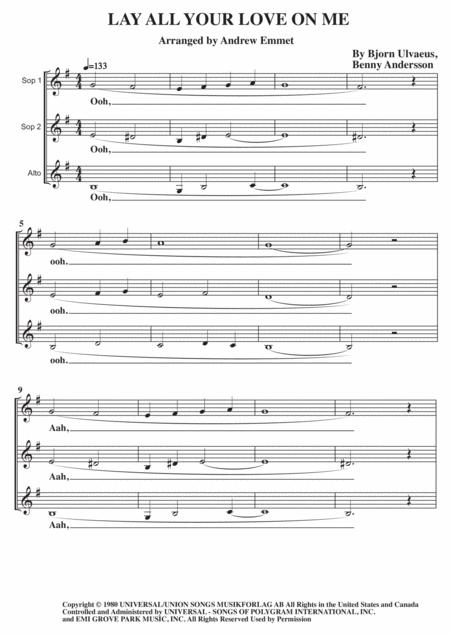 Lay All Your Love On Me A Cappella Ssa Sheet Music