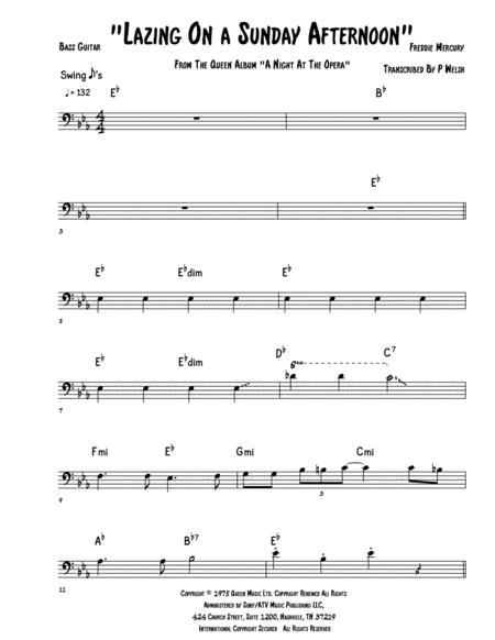 Lazing On A Sunday Afternoon Bass Guitar Tab Sheet Music