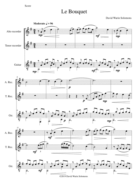 Free Sheet Music Le Bouquet For Alto Recorder Tenor Recorder And Guitar