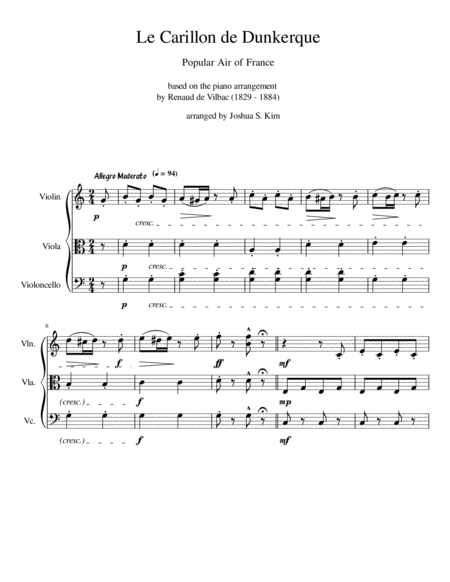 Free Sheet Music Le Carillon De Dunkerque For String Trio