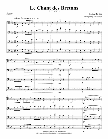 Free Sheet Music Le Chant Des Bretons For Trombone Or Low Brass Quartet