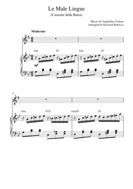 Free Sheet Music Le Male Lingue Canzone Della Barra Song Of Barra