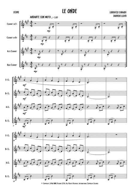 Le Onde Clarinet Quartet Sheet Music