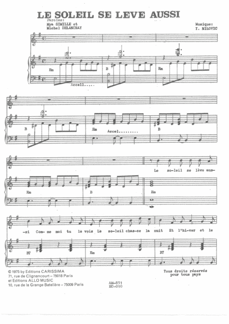 Free Sheet Music Le Soleil Se Leve Aussi