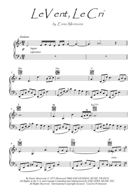 Le Vent Le Cri By Morricone Piano Solo Sheet Music