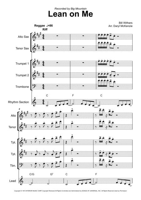 Lean On Me Big Mountain Horn Section Sheet Music