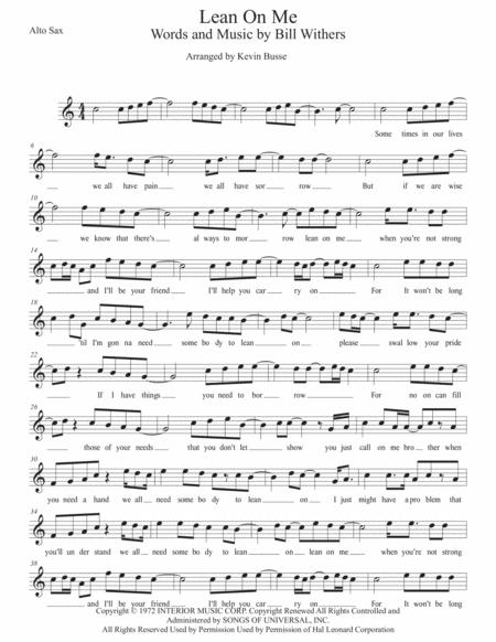 Lean On Me Easy Key Of C Alto Sax Sheet Music