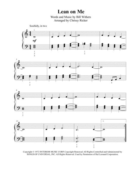 Lean On Me Easy Piano Sheet Music