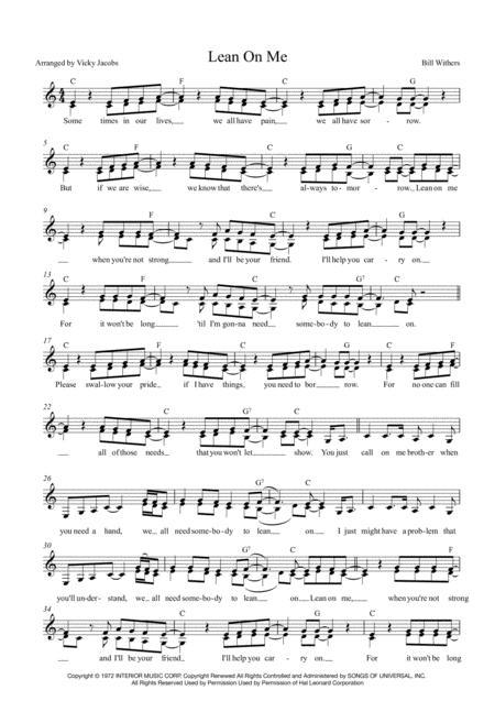 Free Sheet Music Lean On Me Easy Two Part For Singalongs