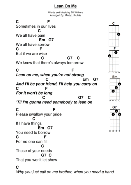 Lean On Me Simplified For Ukulele Sheet Music