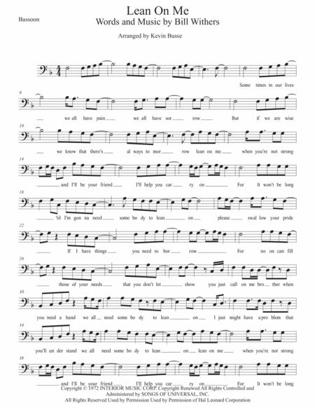 Lean On Me W Lyrics Bassoon Sheet Music