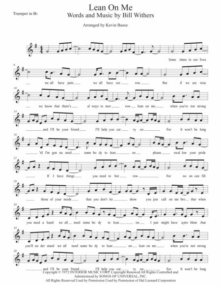 Lean On Me W Lyrics Trumpet Sheet Music