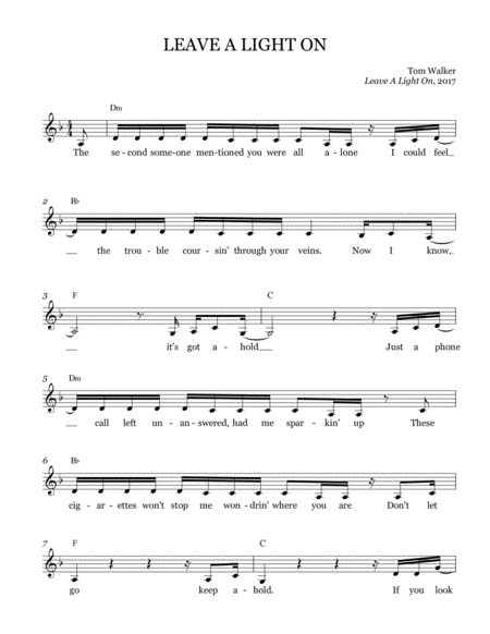 Leave A Light On Leadsheet Melody Notated Sheet Music