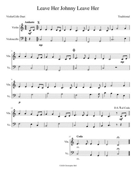 Leave Her Johnny Leave Her Easy Violin Cello Duet Sheet Music