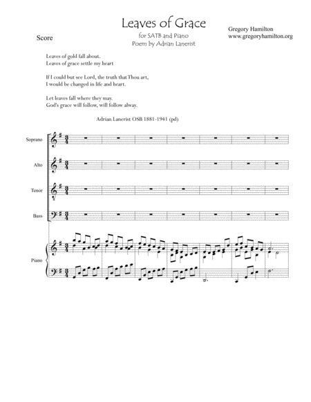 Free Sheet Music Leaves Of Grace For Satb And Piano