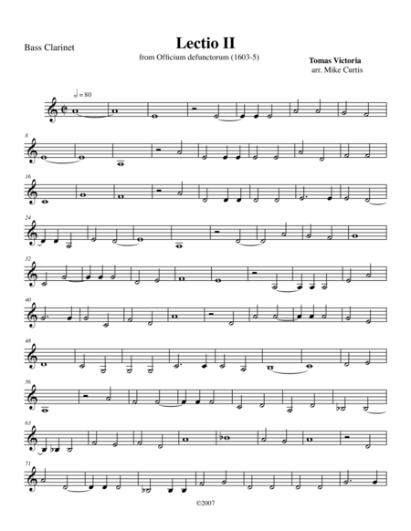 Free Sheet Music Lectio Ii From Officium Defunctorum 1603 For Clarinet Quartet