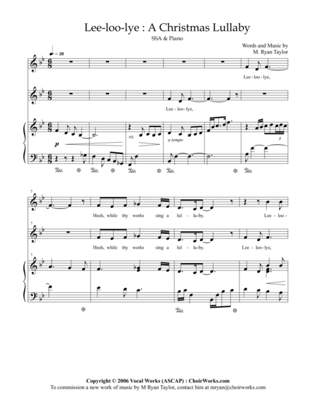 Lee Loo Lye A Christmas Lullaby Ssa Choir And Piano Sheet Music