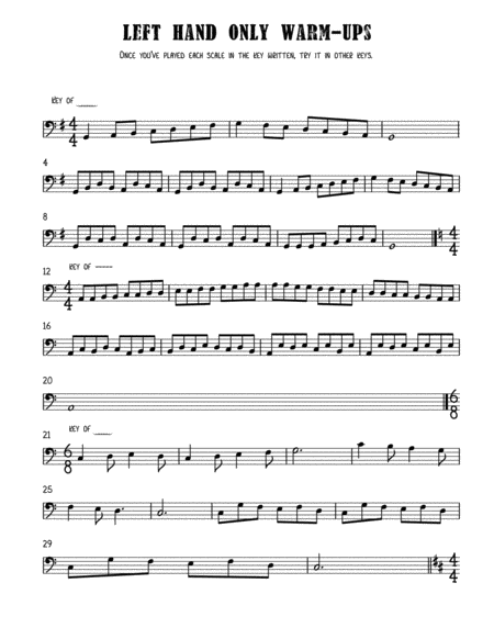 Left Hand Only Warm Ups Sheet Music