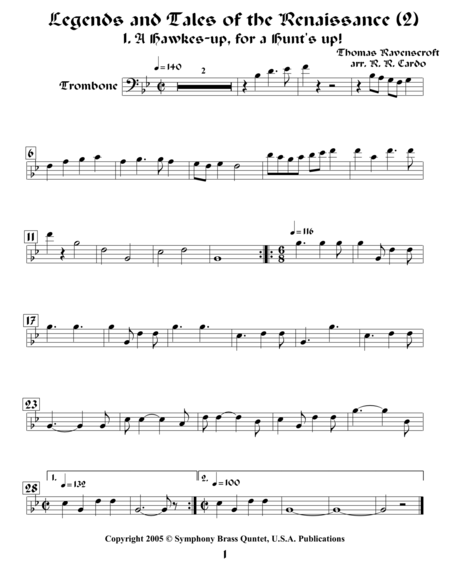 Legends Tales Of The Renaissance Ii Of Romance 1 A Hawkes Up For A Hunts Up Trombone Sheet Music