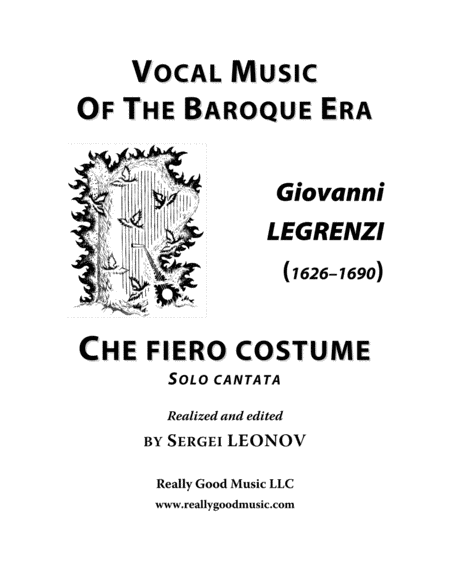 Legrenzi Giovanni Che Fiero Costume Cantata Arranged For Voice And Piano A Minor Sheet Music