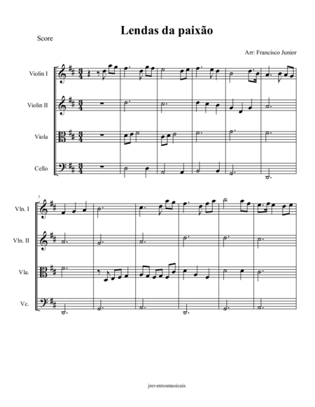 Free Sheet Music Lendas Da Paixo Score Quartet