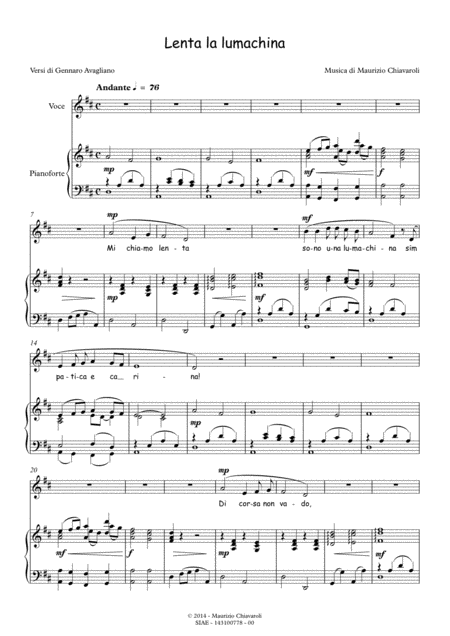 Free Sheet Music Lenta La Lumachina