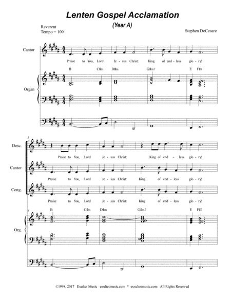 Lenten Gospel Acclamation Year A B And C Sheet Music