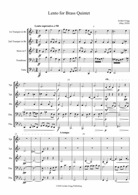 Lento For Brass Quintet Sheet Music