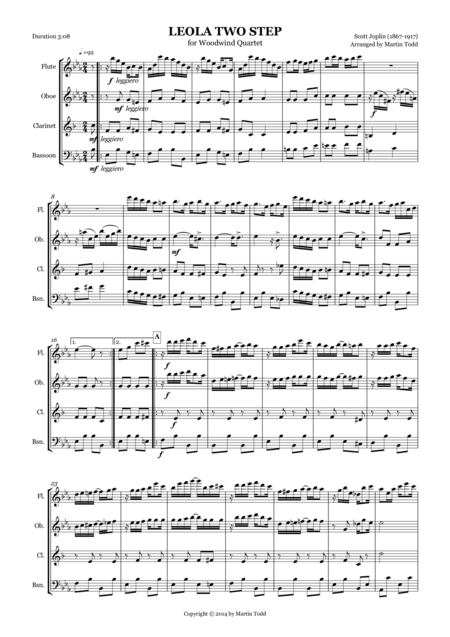 Leola Two Step For Woodwind Quartet Sheet Music