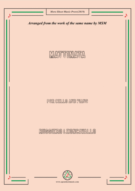 Leoncavallo Mattinata For Cello And Piano Sheet Music