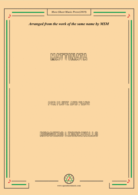 Leoncavallo Mattinata For Flute And Piano Sheet Music